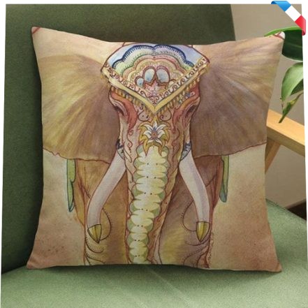 Housse de coussin indien en broderie éléphant