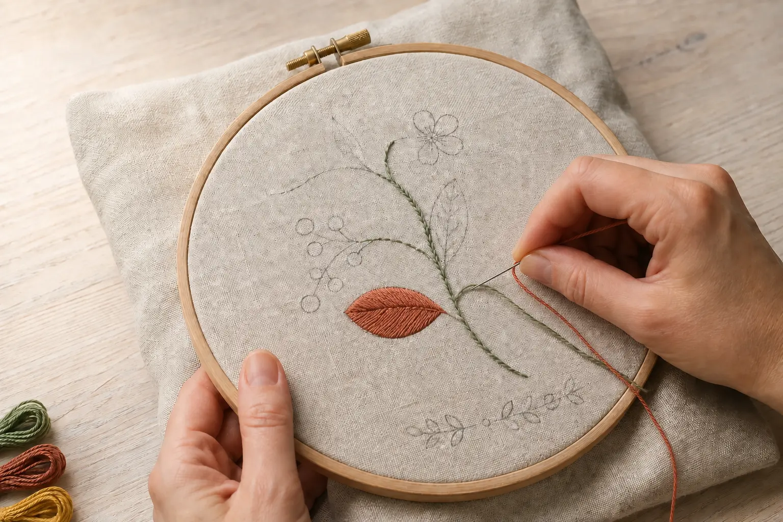 Feuille terracotta remplie au passé plat sur le même motif botanique